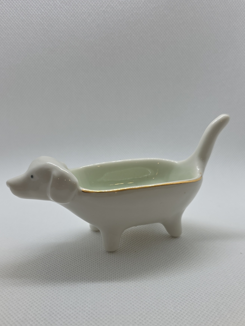 Ceramic Dog Trinket/Ring Dish with Gold Rim